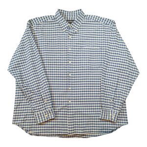 EDDIE BAUER Shirt Men's XXL 2XL Blue/White Plaid Button Up Long Sleeve Cotton